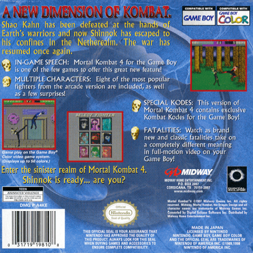 Mortal Kombat 4 — box-2D-back (US)