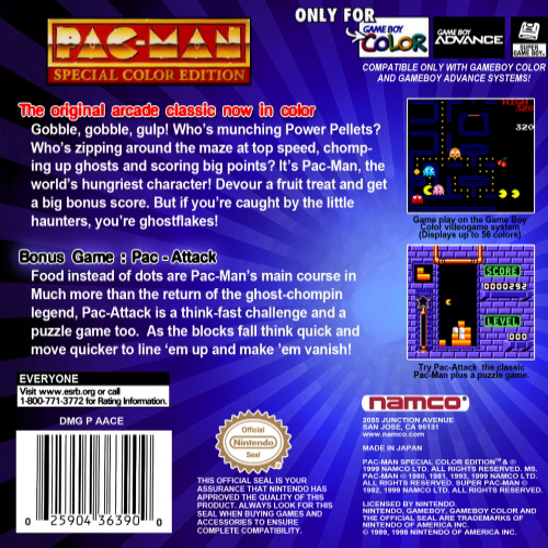 Pac-man - Special Color Edition — box-2D-back (US)