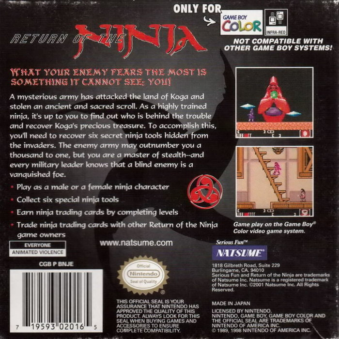 Return of the Ninja — box-2D-back (US)