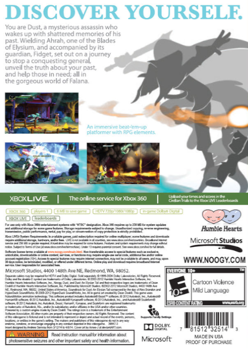 Dust - An Elysian Tail — box-2D-back (CUS)