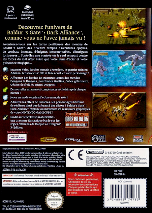 Baldur's Gate - Dark Alliance — box-2D-back (FR)