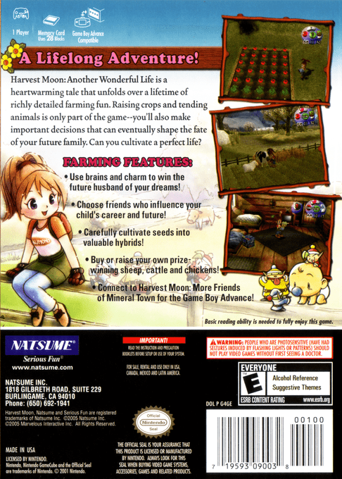 Harvest Moon - Another Wonderful Life — box-2D-back (US)