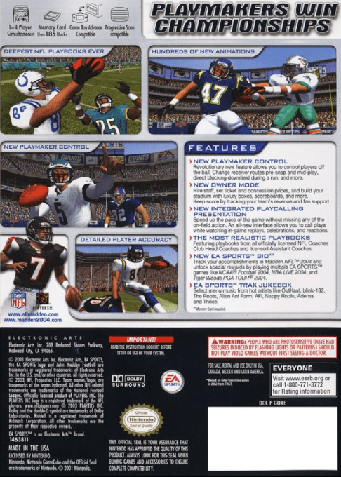 Madden NFL 2004 — box-2D-back (US)