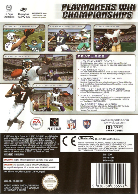 Madden NFL 2004 — box-2D-back (EU)