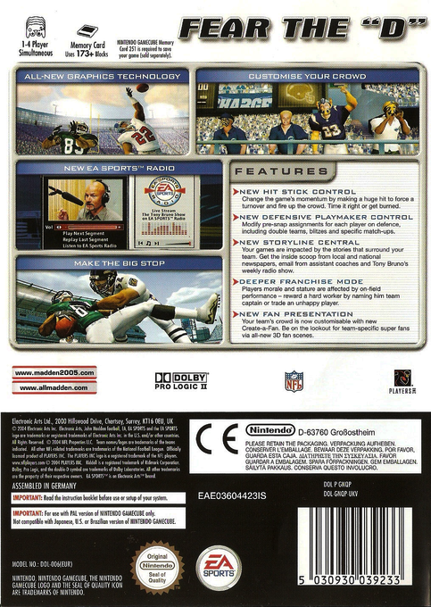 Madden NFL 2005 — box-2D-back (EU)