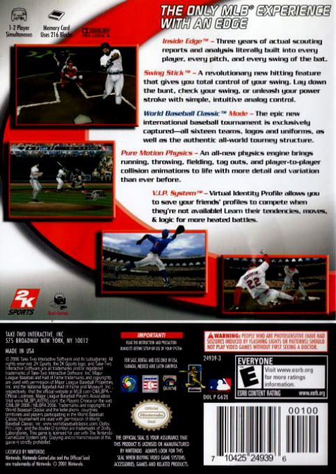 Major League Baseball 2K6 — box-2D-back (US)