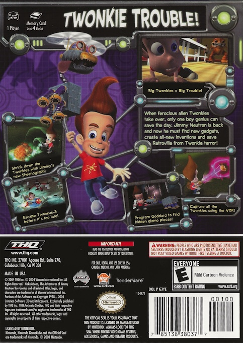 Jimmy Neutron Boy Genius - Attack of the Twonkies — box-2D-back (US)