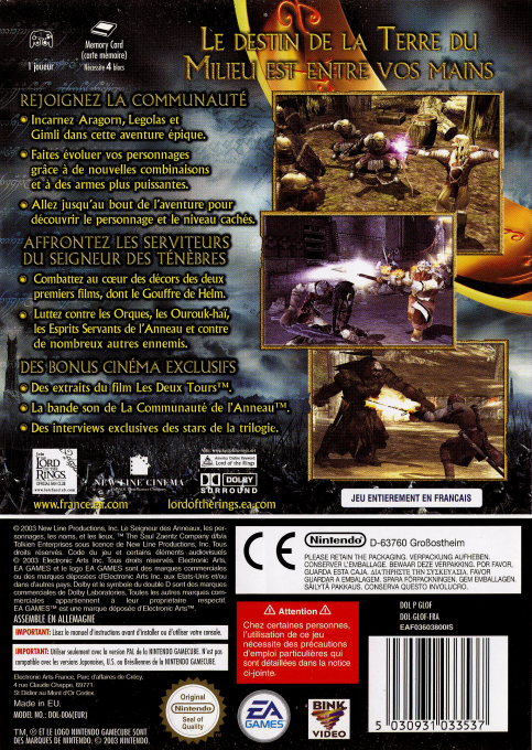 Lord Of The Rings The Two Towers — box-2D-back (FR)