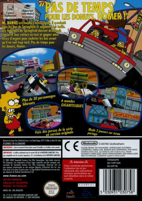 Simpsons, The - Road Rage — box-2D-back (FR)