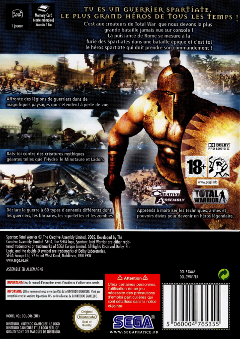 Spartan - Total Warrior — box-2D-back (FR)