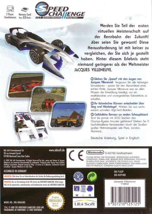 Speed Challenge - Jacques Villeneuve Racing Vision — box-2D-back (DE)