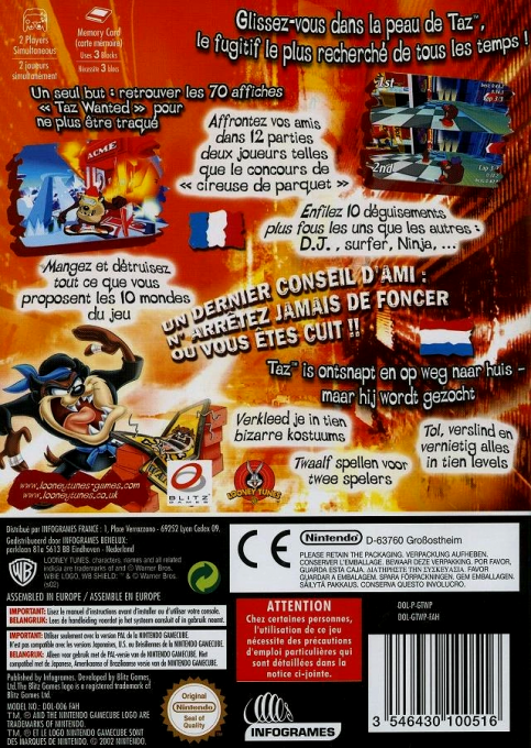 Taz - Wanted — box-2D-back (FR)
