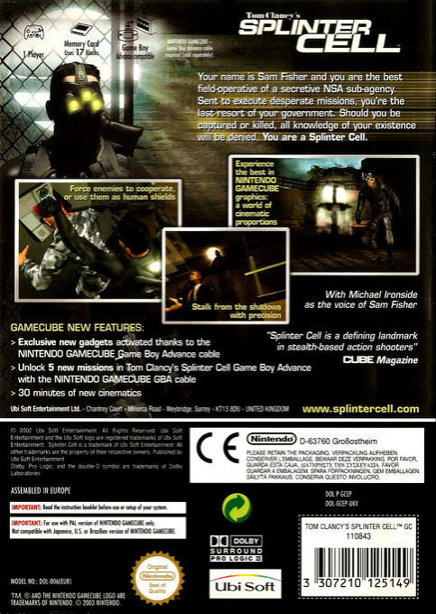 Tom Clancy's Splinter Cell — box-2D-back (FR)
