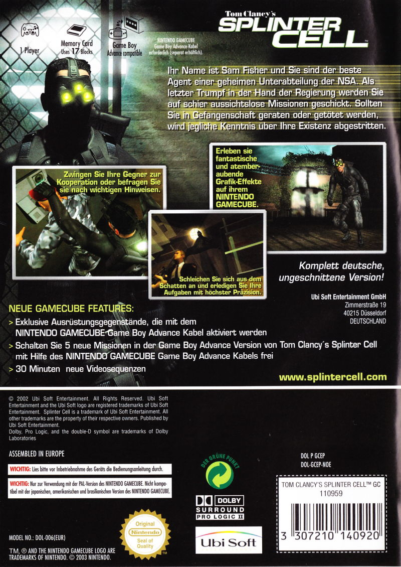 Tom Clancy's Splinter Cell — box-2D-back (DE)