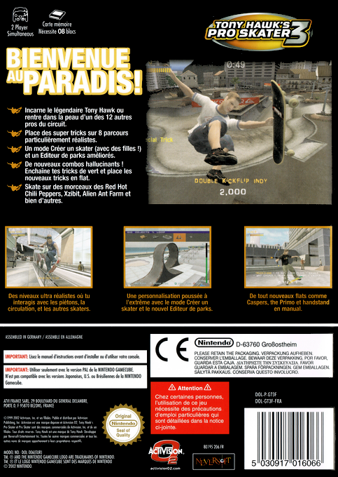 Tony Hawk's Pro Skater 3 — box-2D-back (FR)