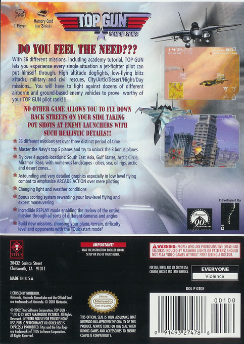 Top Gun - Combat Zones — box-2D-back (US)