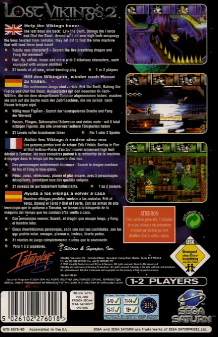 Lost Vikings 2, The - Norse by Norsewest — box-2D-back (EU)