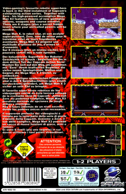 Mega Man X3 — box-2D-back (EU)