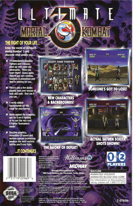 Ultimate Mortal Kombat 3 — box-2D-back (US)