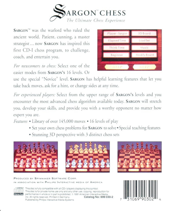 Sargon Chess — box-2D-back (US)
