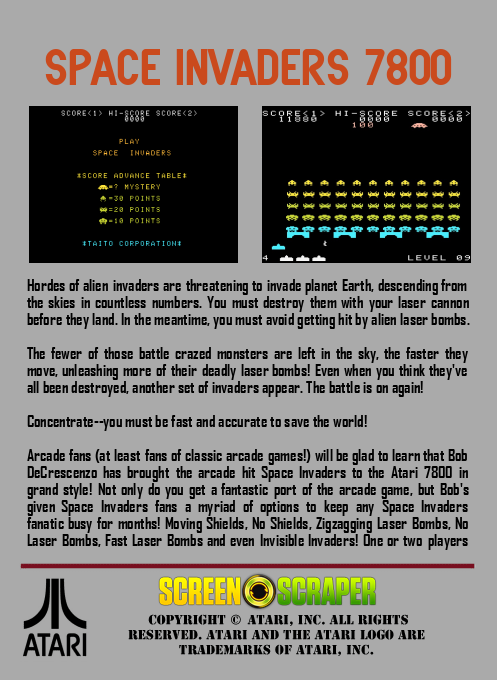 Space Invaders 7800 — box-2D-back (SS)