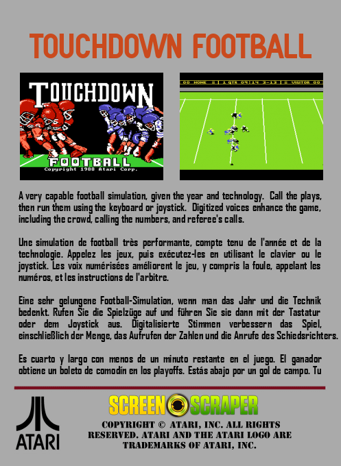 Touchdown Football — box-2D-back (SS)