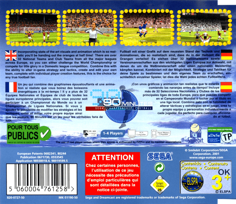 90 Minutes - Sega Championship Football — box-2D-back (EU)