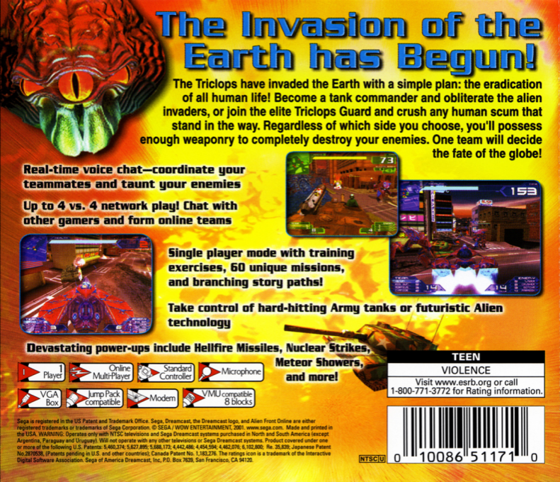 Alien Front Online — box-2D-back (US)