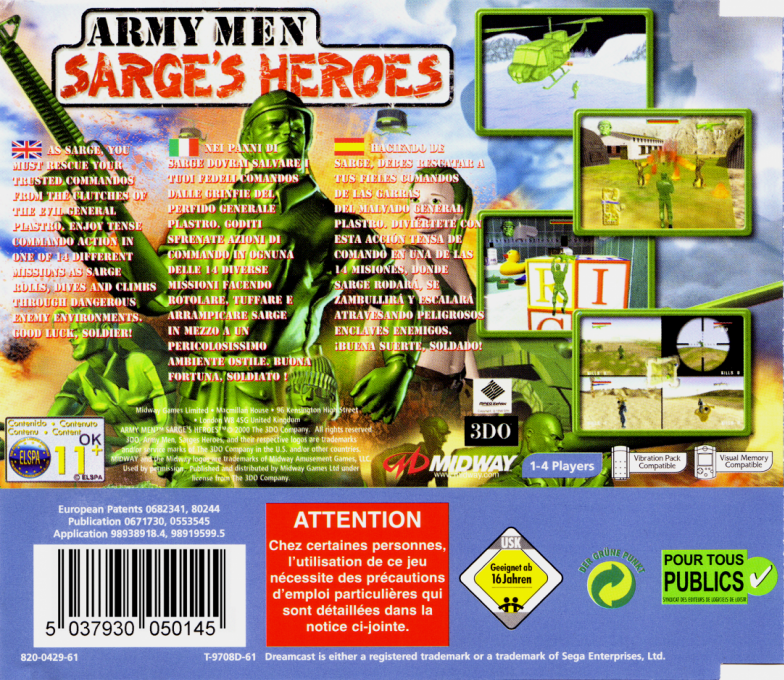 Army Men - Sarge's Heroes — box-2D-back (DE)
