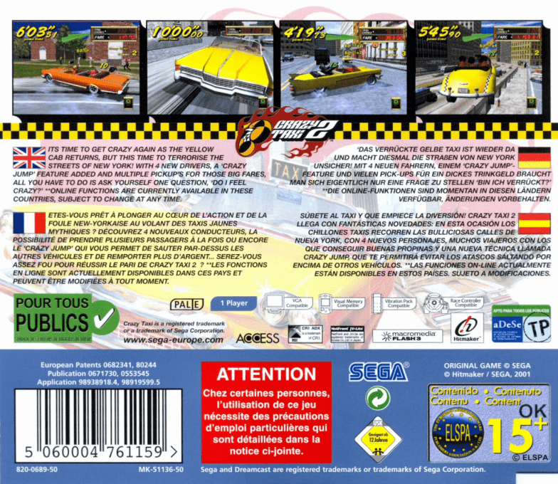 Crazy Taxi 2 — box-2D-back (EU)