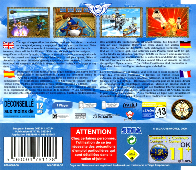 Skies of Arcadia — box-2D-back (EU)