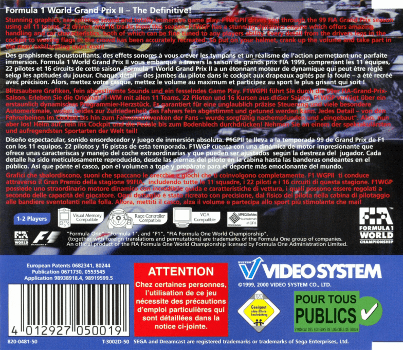 F1 World Grand Prix 2 — box-2D-back (EU)