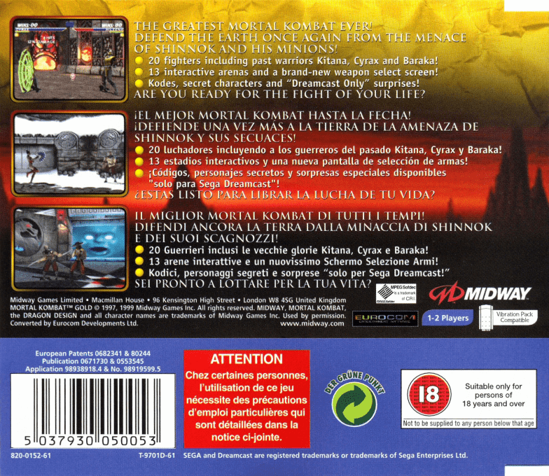 Mortal Kombat Gold — box-2D-back (FR)