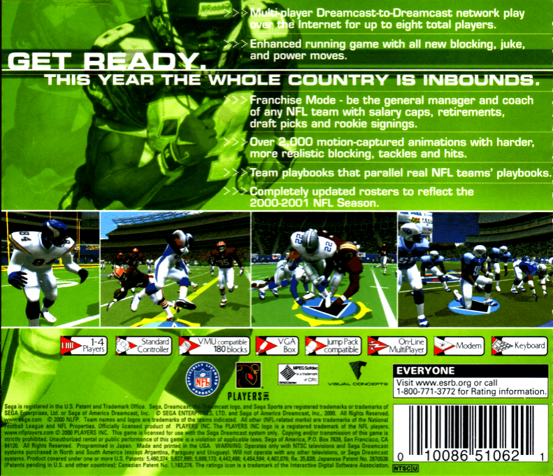 NFL 2K1 — box-2D-back (US)