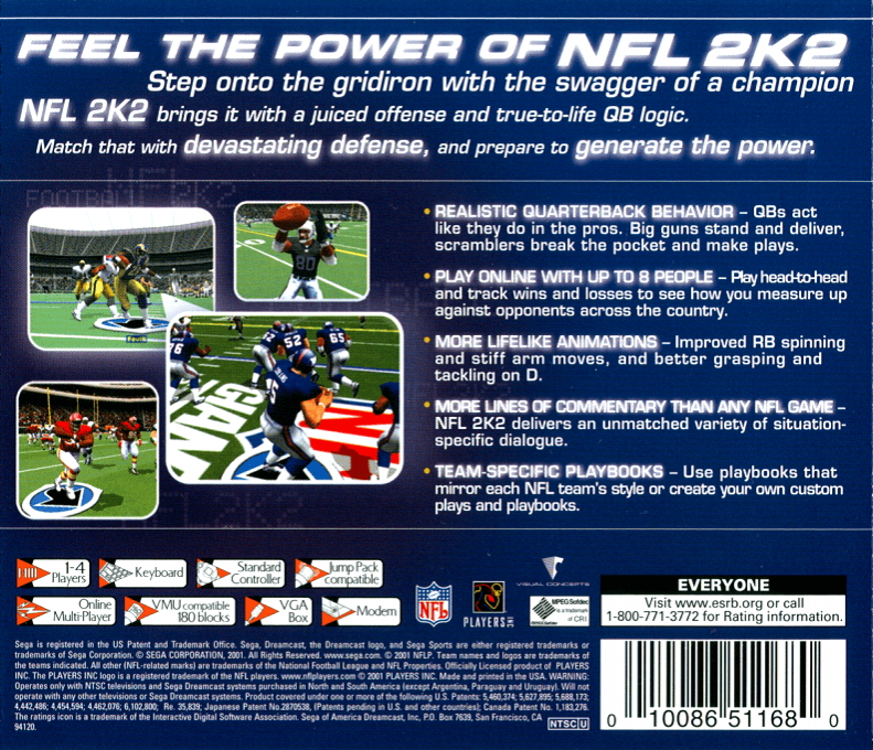 NFL 2K2 — box-2D-back (US)