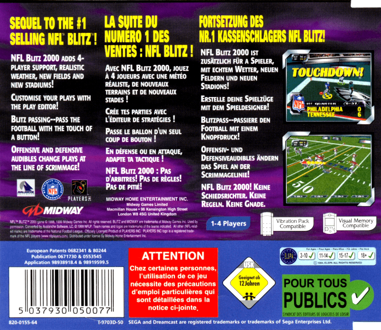NFL Blitz 2000 — box-2D-back (EU)