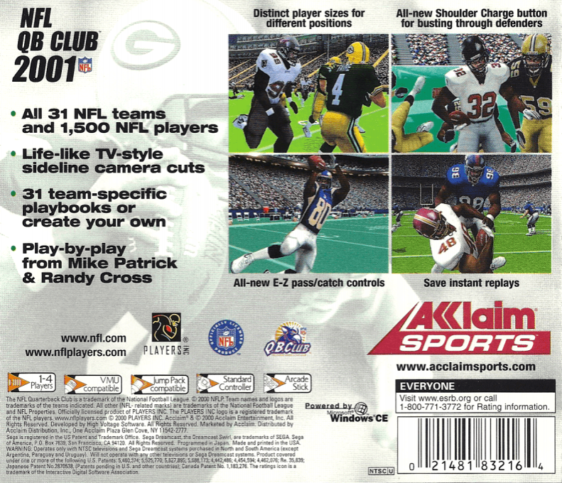 NFL QB Club 2001 — box-2D-back (US)