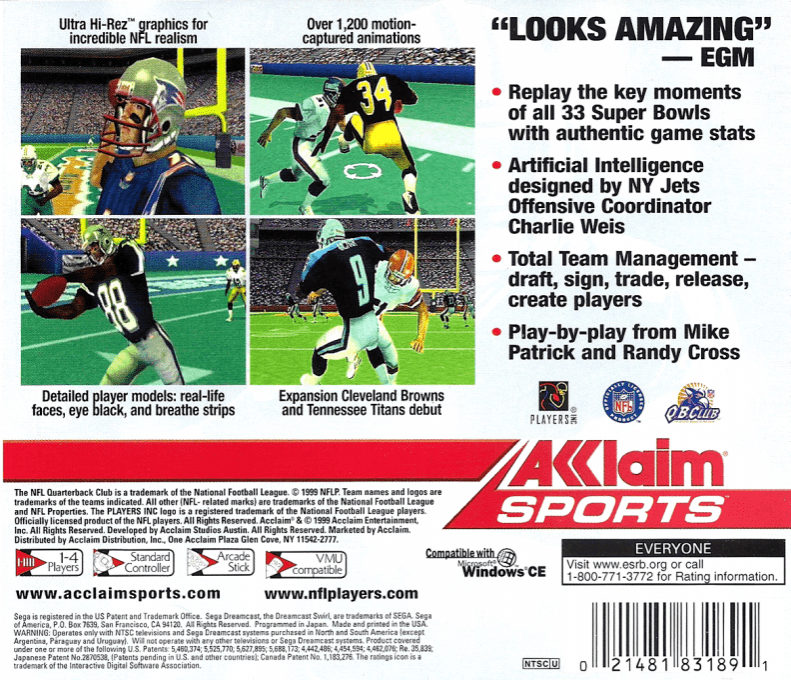 NFL Quarterback Club 2000 — box-2D-back (US)