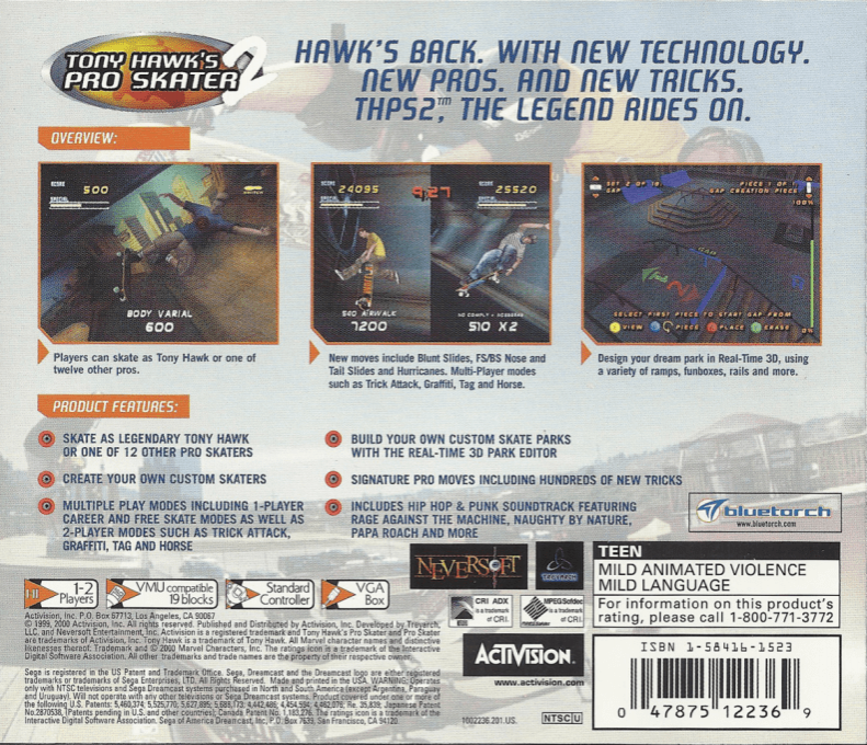 Tony Hawk's Pro Skater 2 — box-2D-back (US)