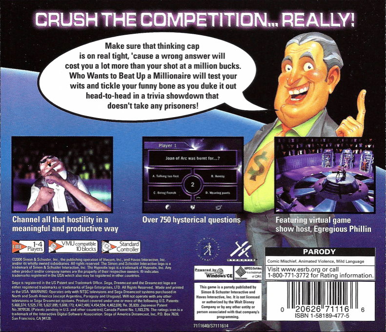Who Wants to Beat Up a Millionaire — box-2D-back (US)