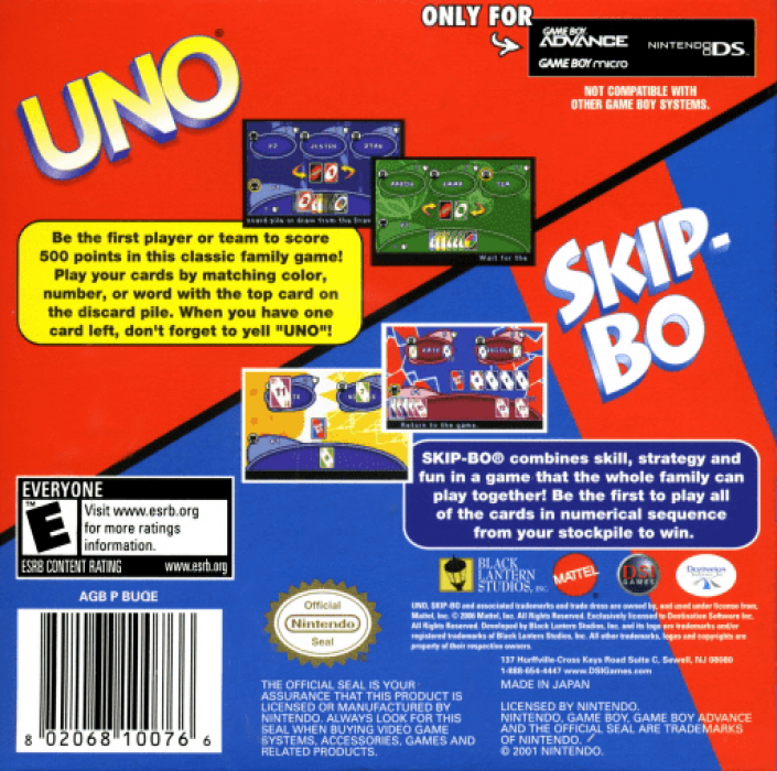 2 Game Pack! - Uno + Skip-bo — box-2D-back (US)