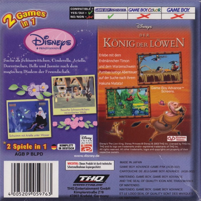 2 Games In 1 - The Lion King + Disney Princess — box-2D-back (EU)