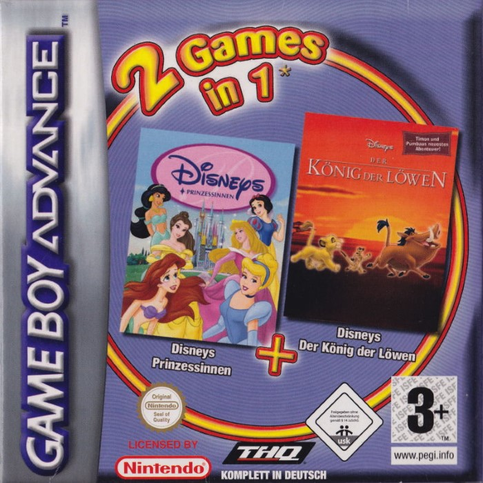 2 Games In 1 - The Lion King + Disney Princess box art