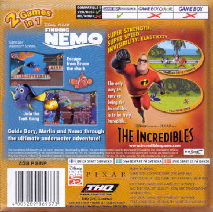 2 Games In 1 - Finding Nemo + The Incredibles — box-2D-back (EU)