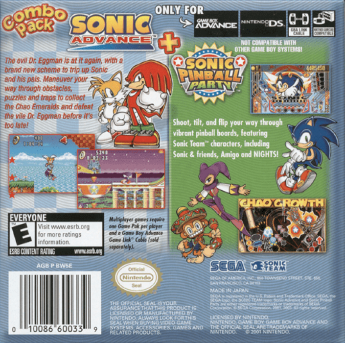 Combo Pack - Sonic Advance + Sonic Pinball Party — box-2D-back (US)
