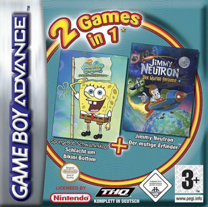 2 Games In 1 - Spongebob Squarepants - Battle For Bikini Bottom + Jimmy Neutron Boy Genius box art