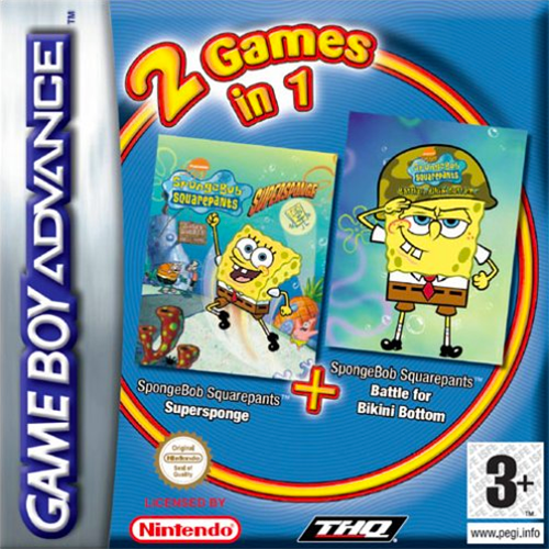 2 Games In 1 - Spongebob Squarepants - Supersponge + Spongebob Squarepants - Battle For Bikini Bottom box art