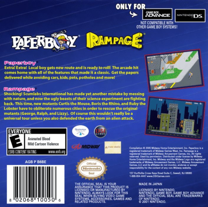 2 Games in One! : Paperboy + Rampage — box-2D-back (US)