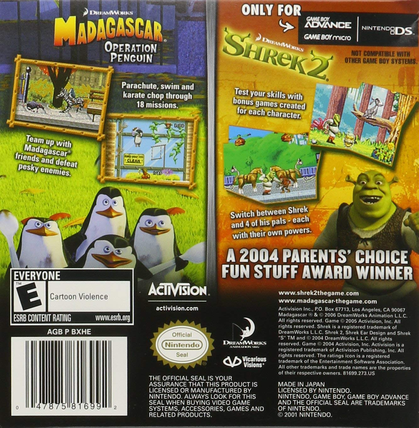 2-in-1 Fun Pack : Shrek 2 + Madagascar, Operation — box-2D-back (US)