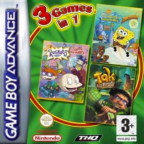 3 Games In 1 - Rugrats - I Gotta Go Party + Spongebob Squarepants - Supersponge + Tak And The Power Of Juju box art